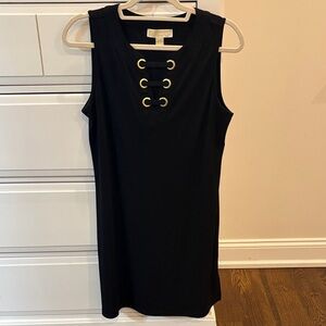 MICHAEL Michael Kors Black Sleeveless Shift Dress with Gold Eyelet Detail